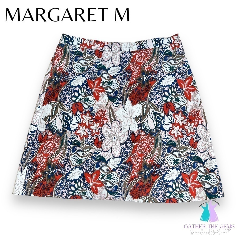 MARGARET M Deandra Blue and Orange Paisley A-Line Pull-on Skirt - Picture 2 of 4